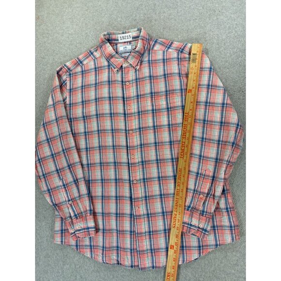 Southern Tide Linen/Cotton Plaid Long Sleeve Button Down Shirt (Men's XL) Pink - Picture 5 of 11